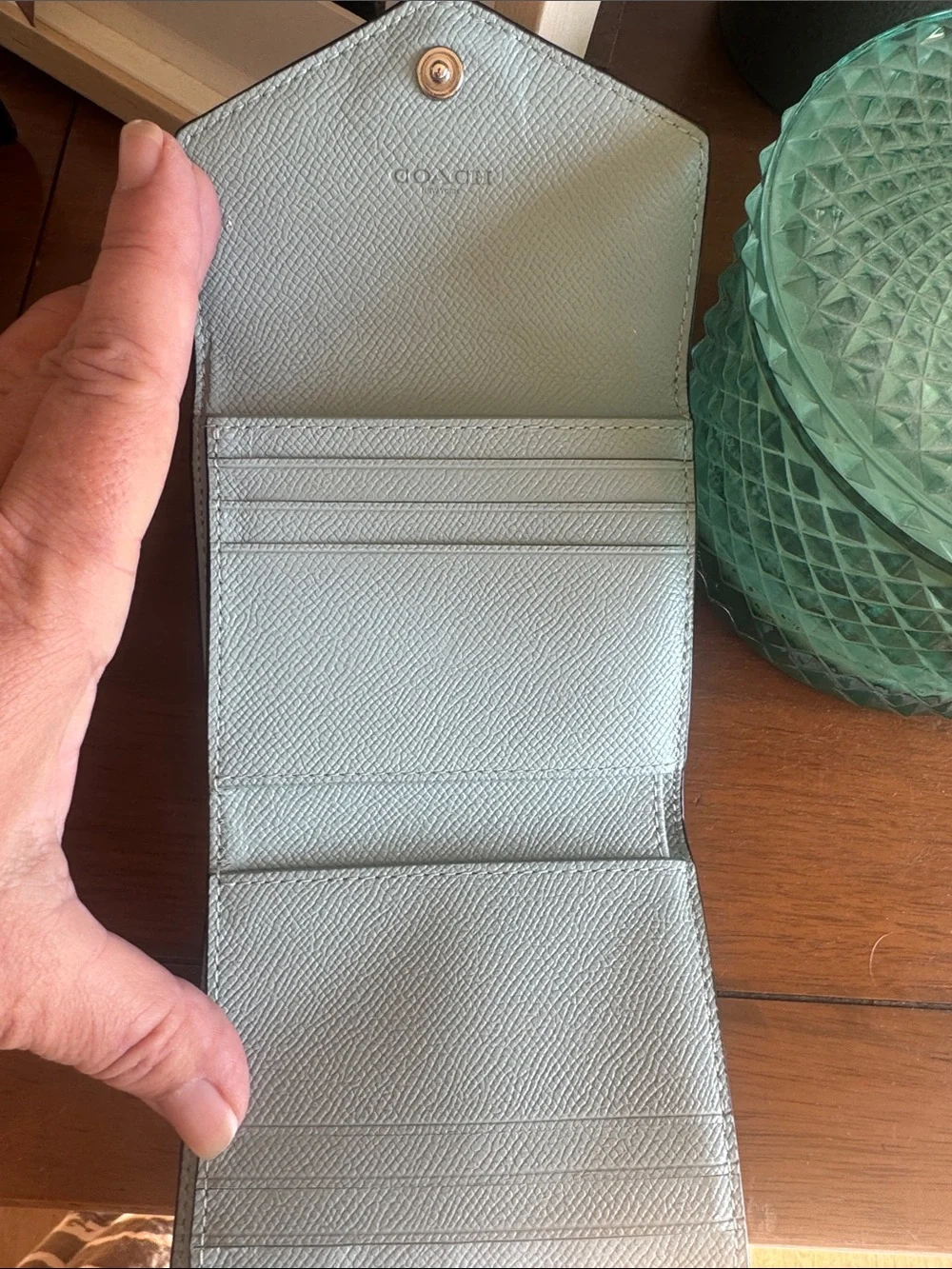 COACH Pebble Leather Envelope Wallet - Mint